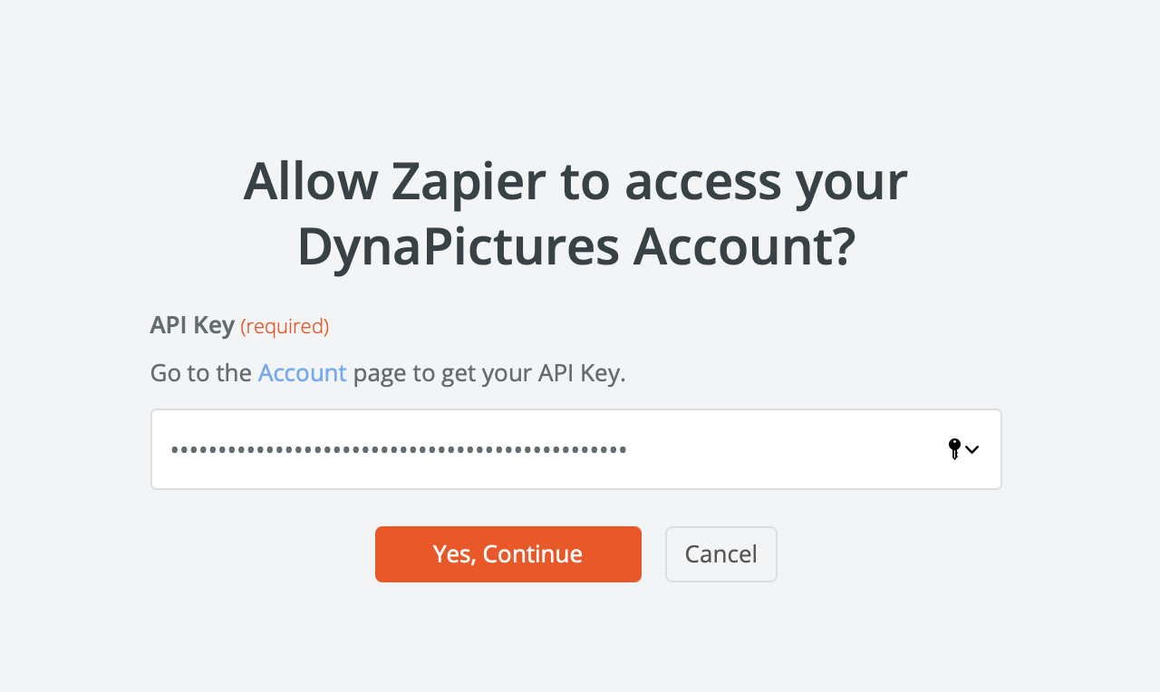 Filling in API key for automated image generation