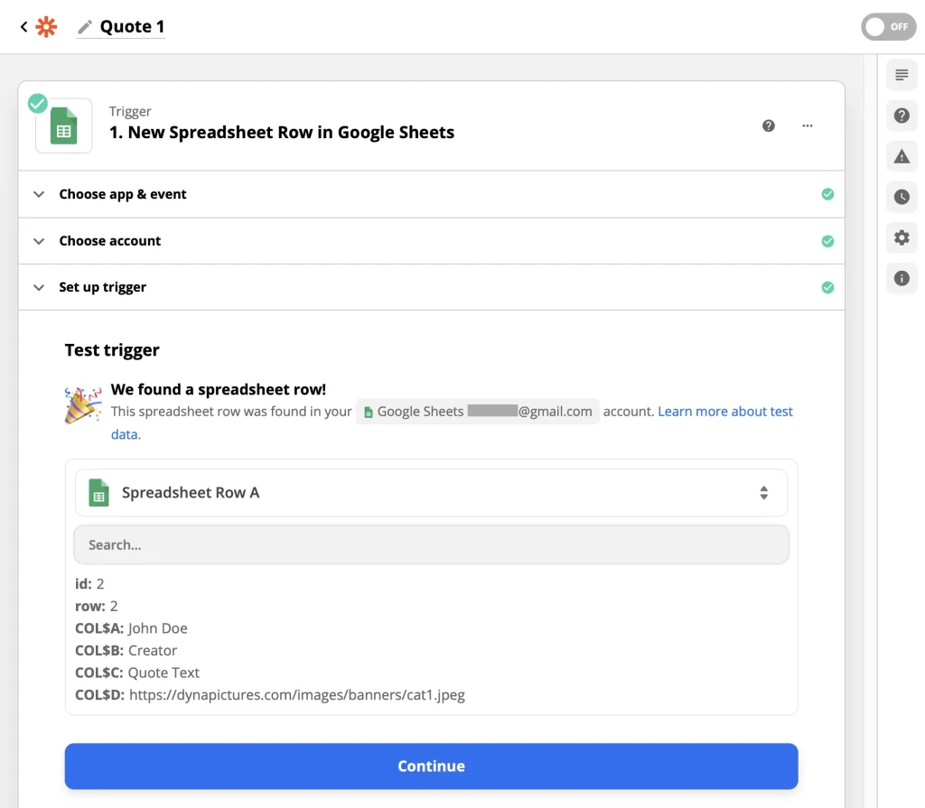 Select corresponding rows of the spreadsheet to generate images
