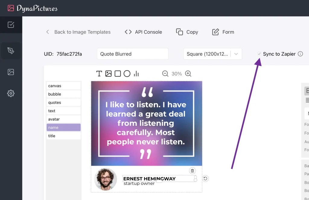 Sync image template with Zapier to automate design