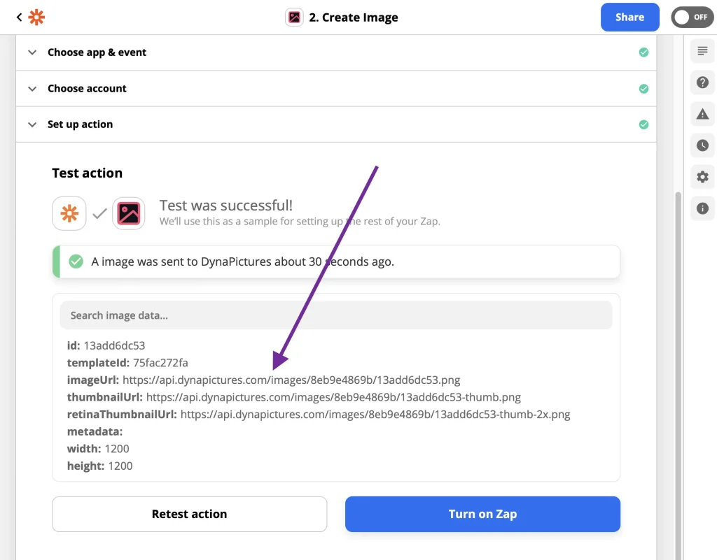 Image generation URL from an automated image creation