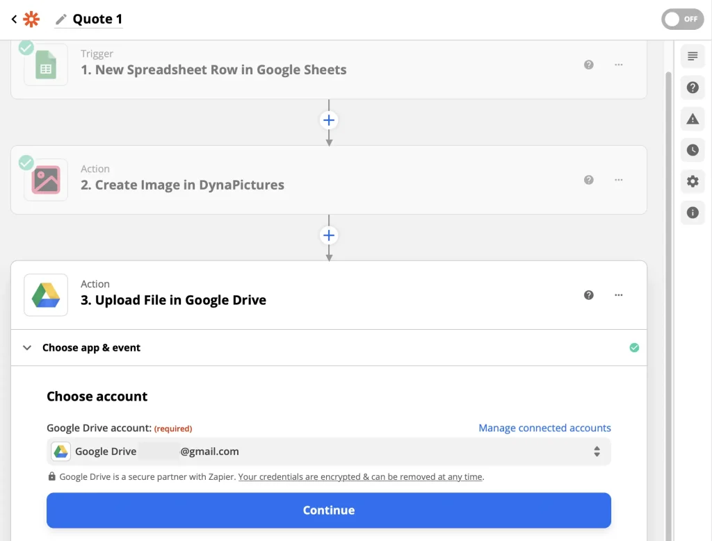 Connected Google Drive account to upload images
