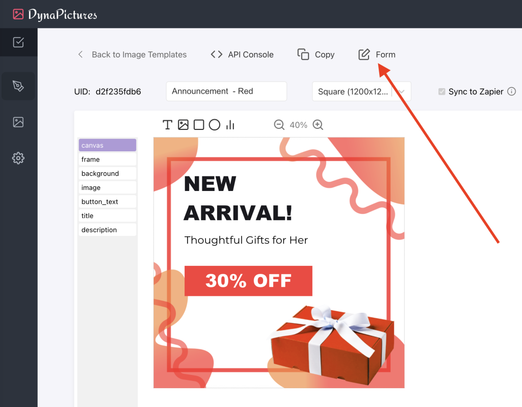 Choose to generate images with a form after selecting banner template