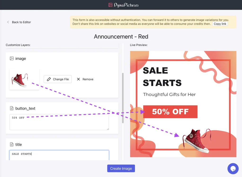 Upload product image to banner template