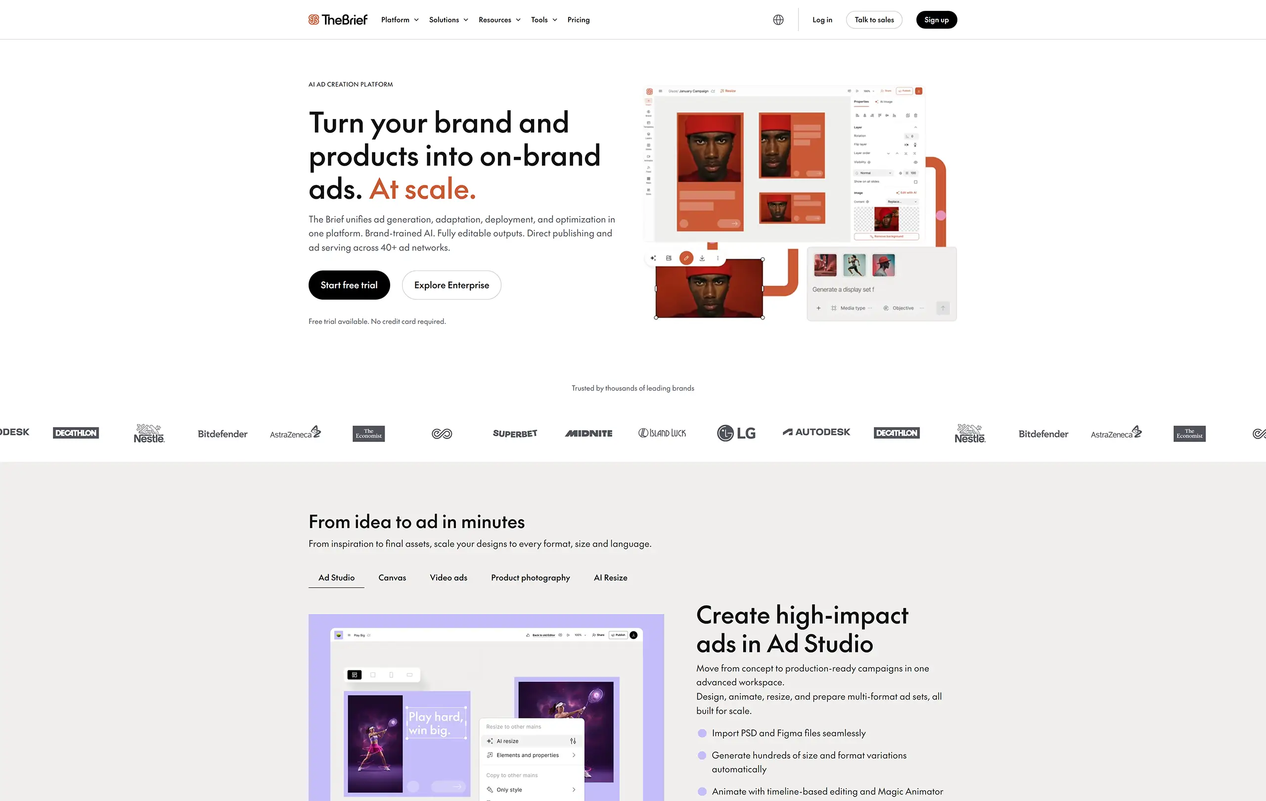 Screenshot of the Creatopy/TheBrief website