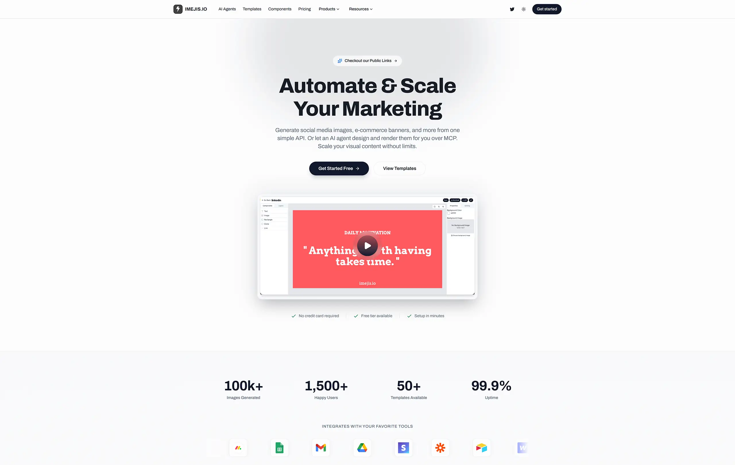 Screenshot of the Imejis.io website page
