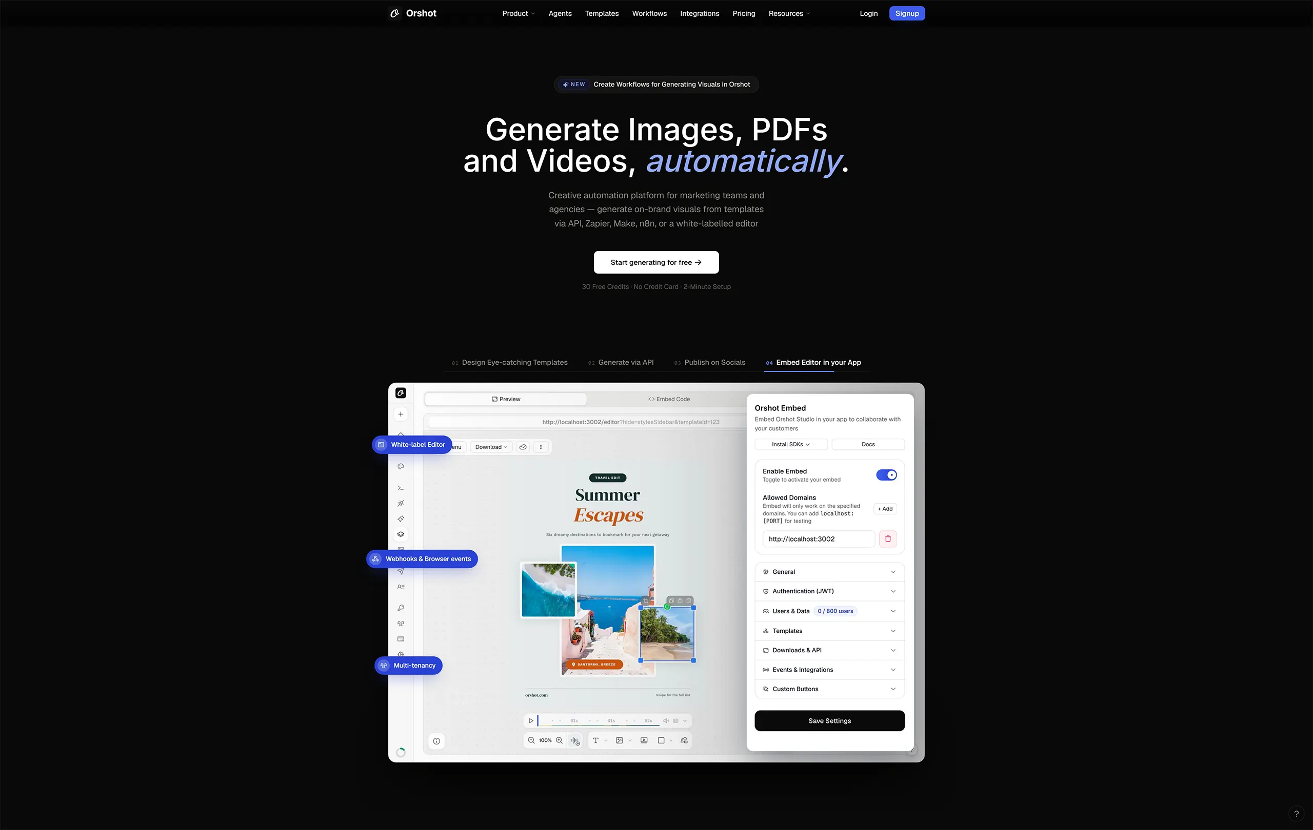 Screenshot of Orshot website