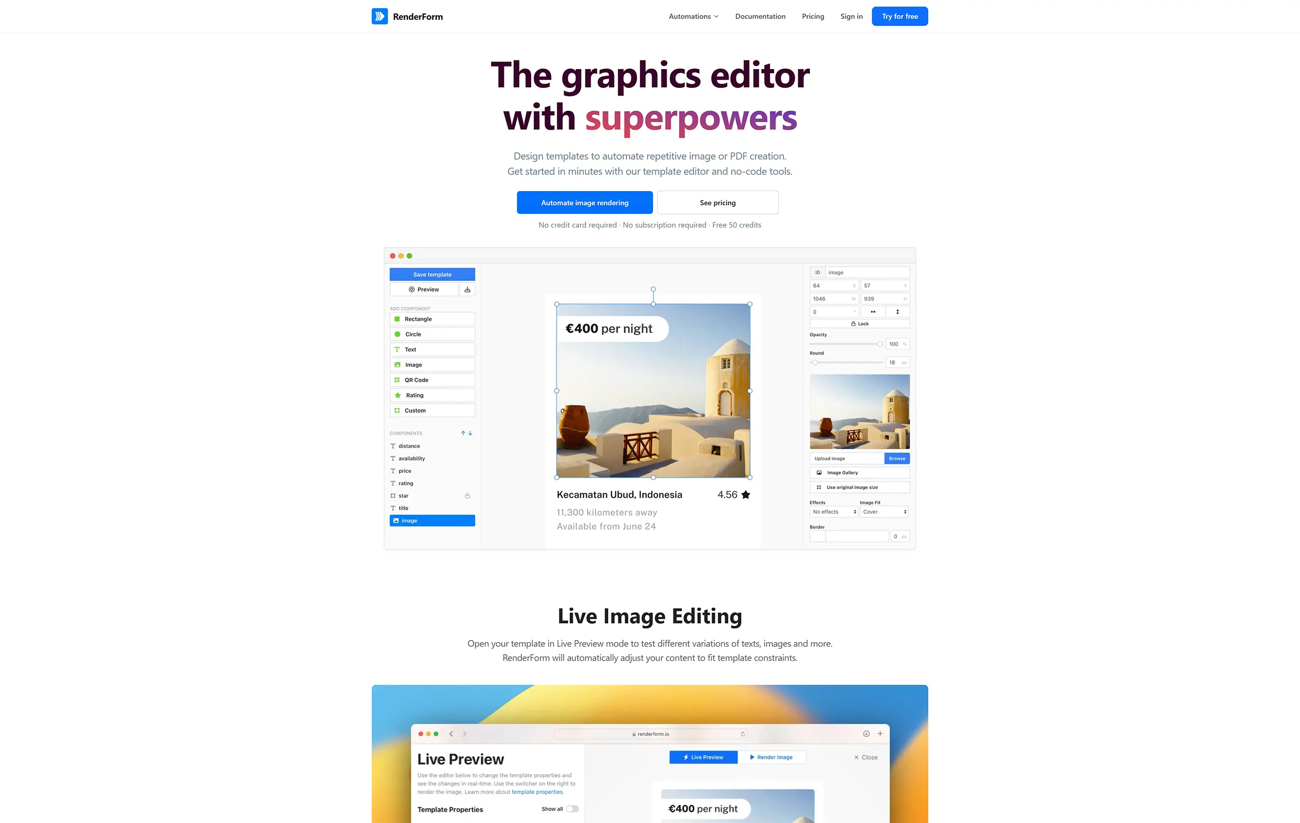 Home page of RenderForm