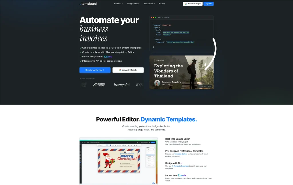 Screenshot of the Templated website
