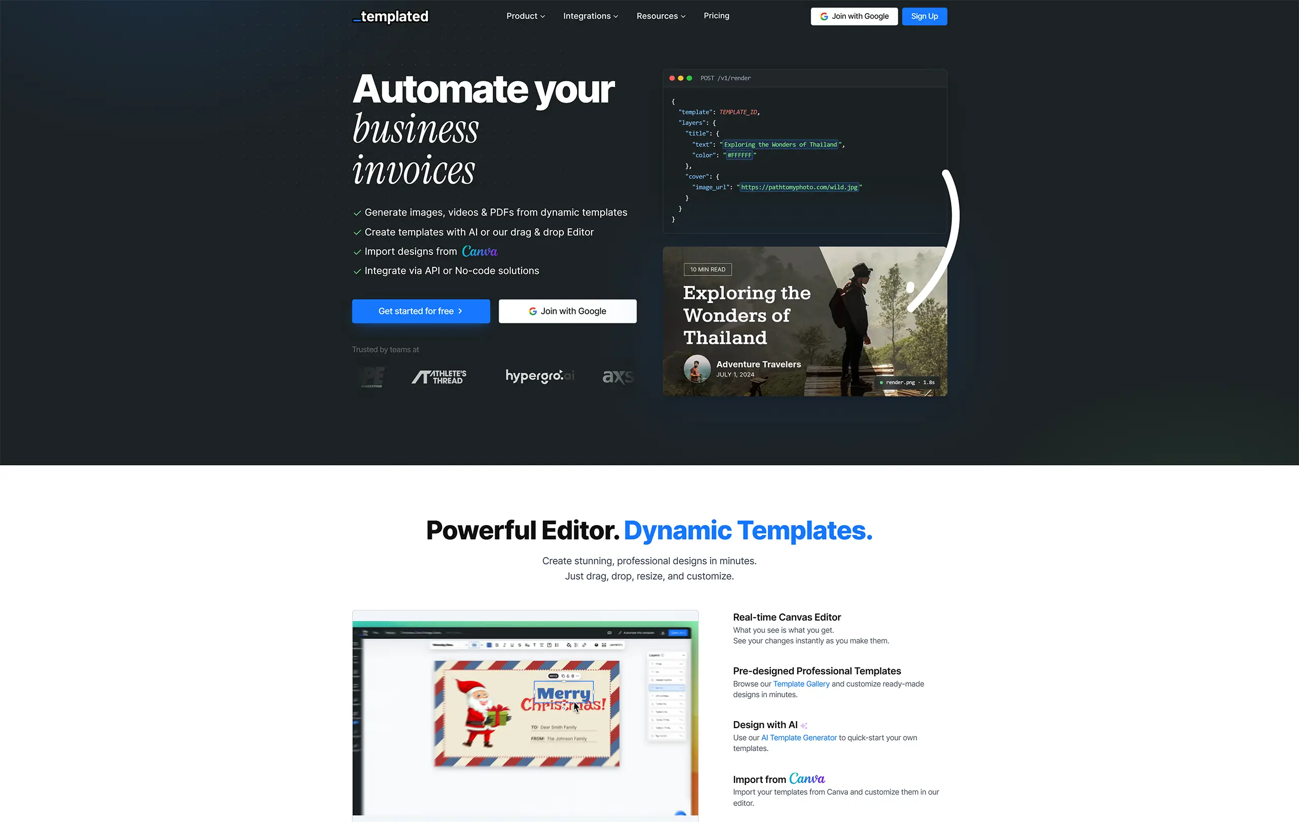 Screenshot of the Templated website