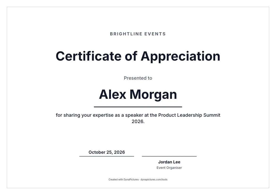 Certificate of appreciation for a speaker – Minimal style