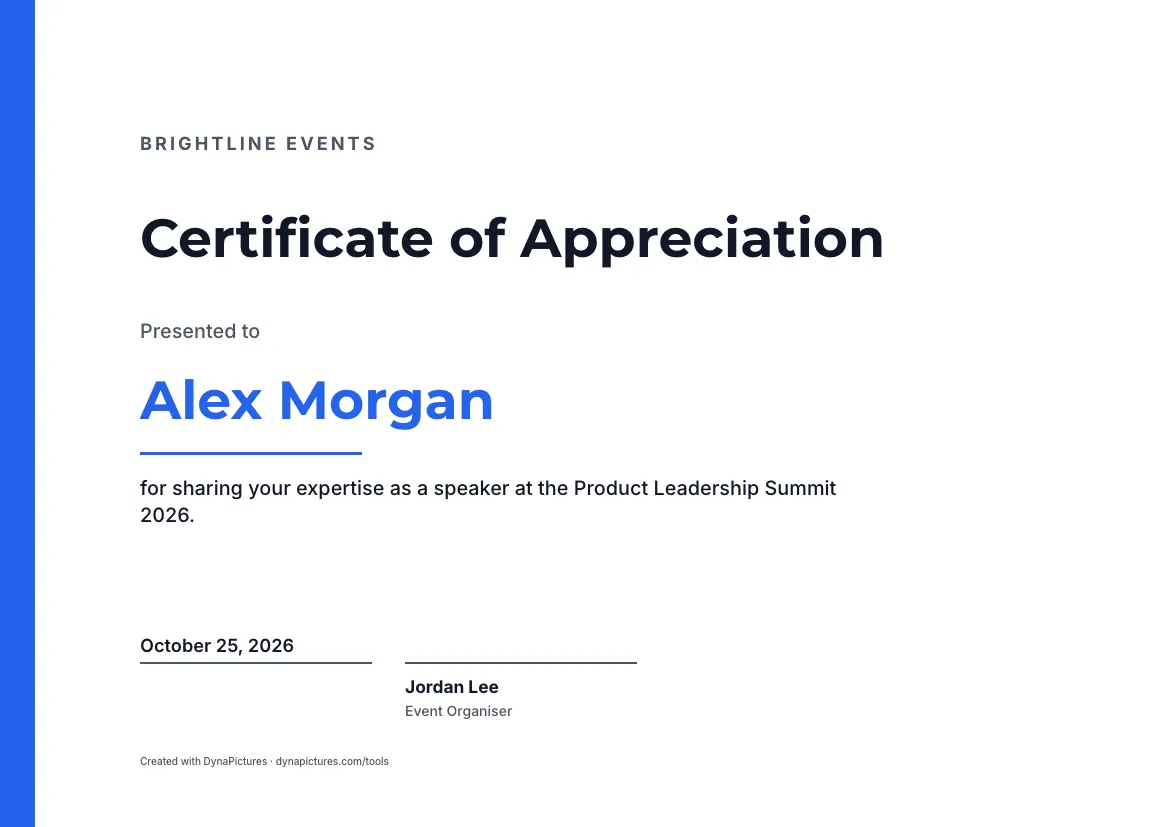 Certificate of appreciation for a speaker – Modern style