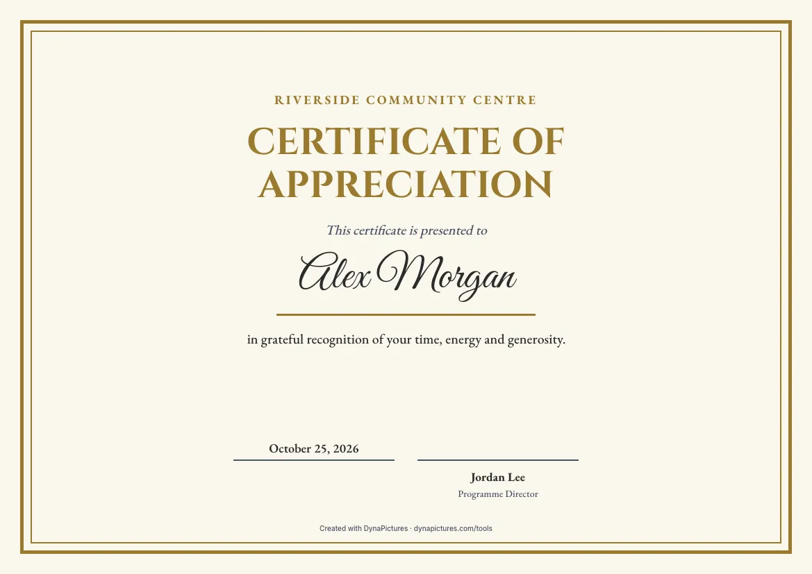 Certificate of appreciation template – Classic style