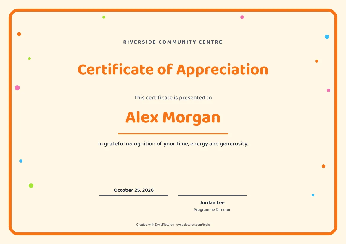 Certificate of appreciation template – Playful style