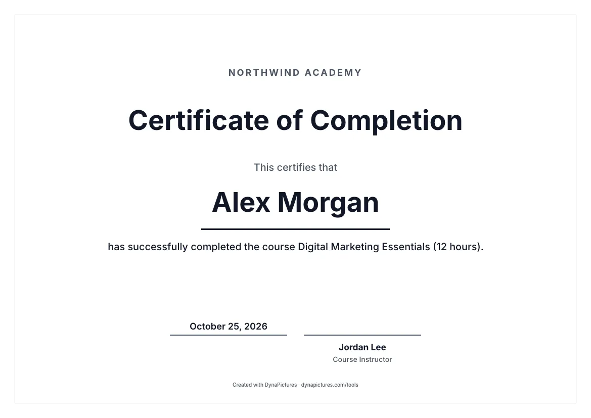 Certificate of completion template – Minimal style