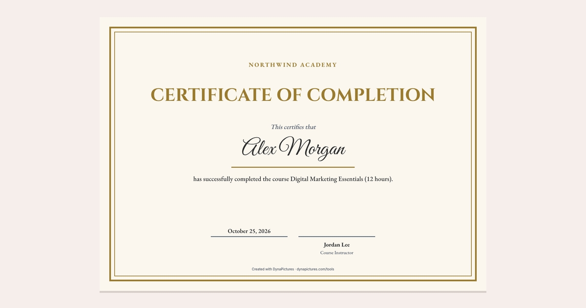 Certificate of Completion Template (Free PDF) | DynaPictures