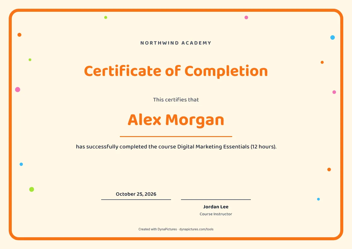 Certificate of completion template – Playful style