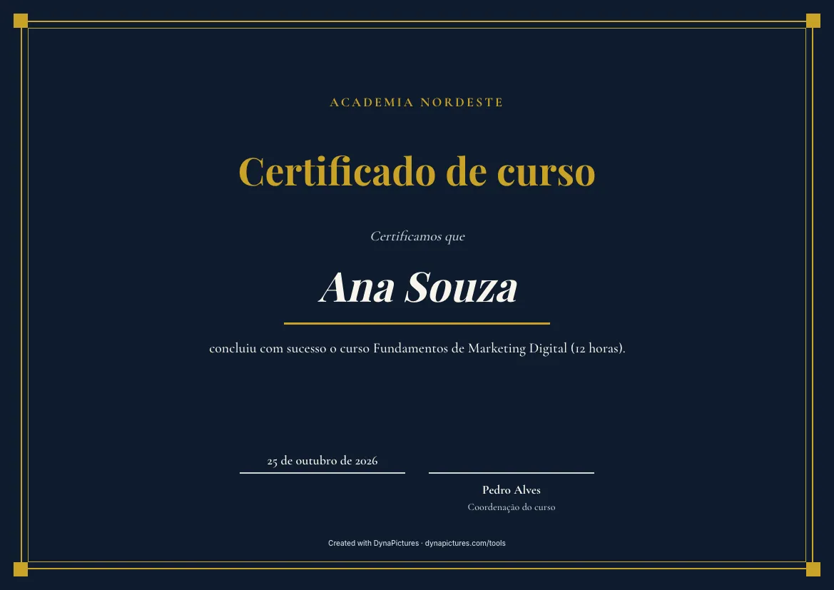 Modelo de certificado de curso – estilo Elegante