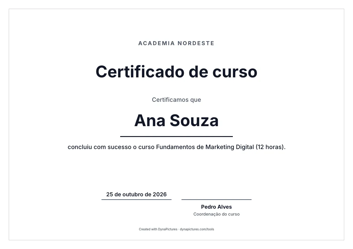 Modelo de certificado de curso – estilo Minimalista