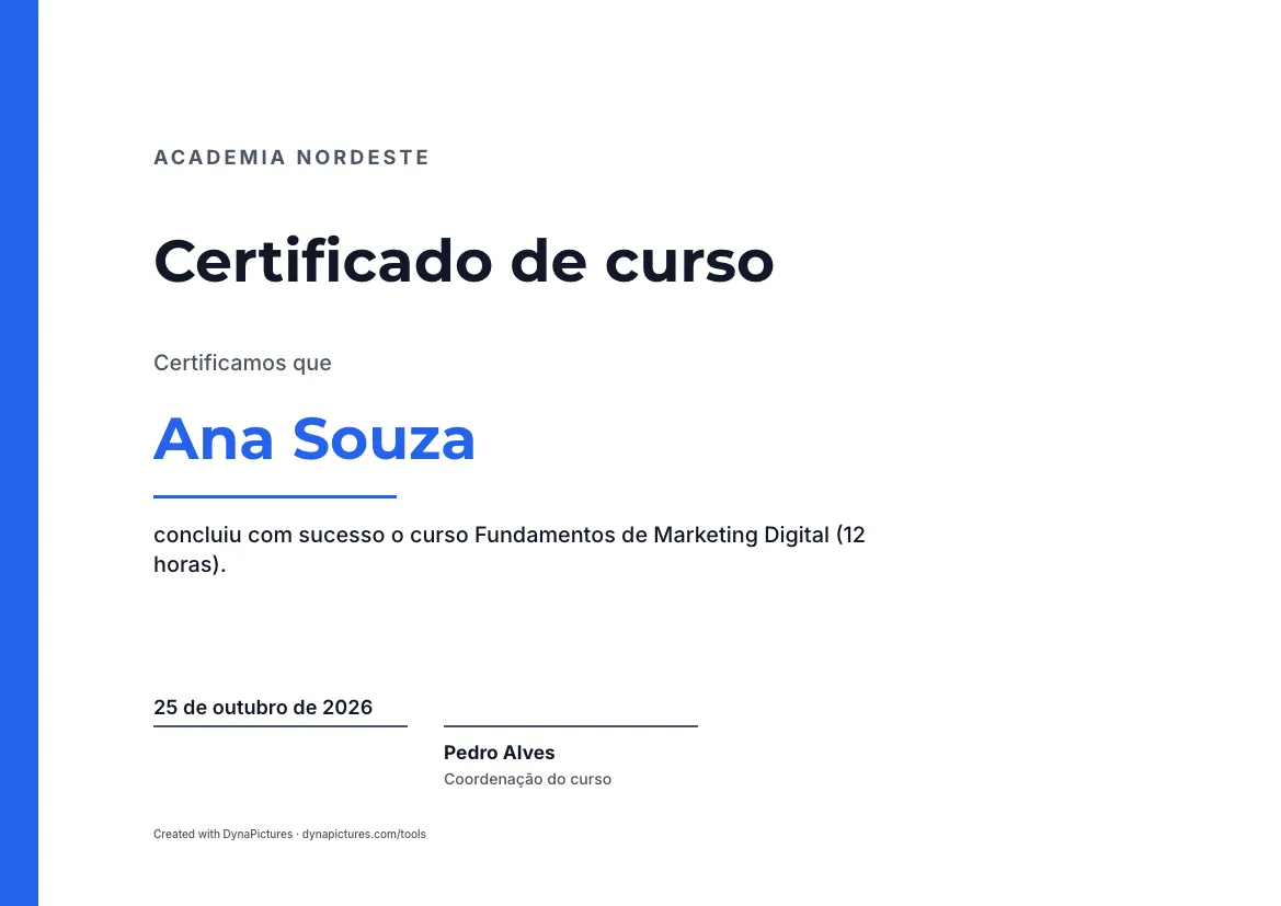 Modelo de certificado de curso – estilo Moderno