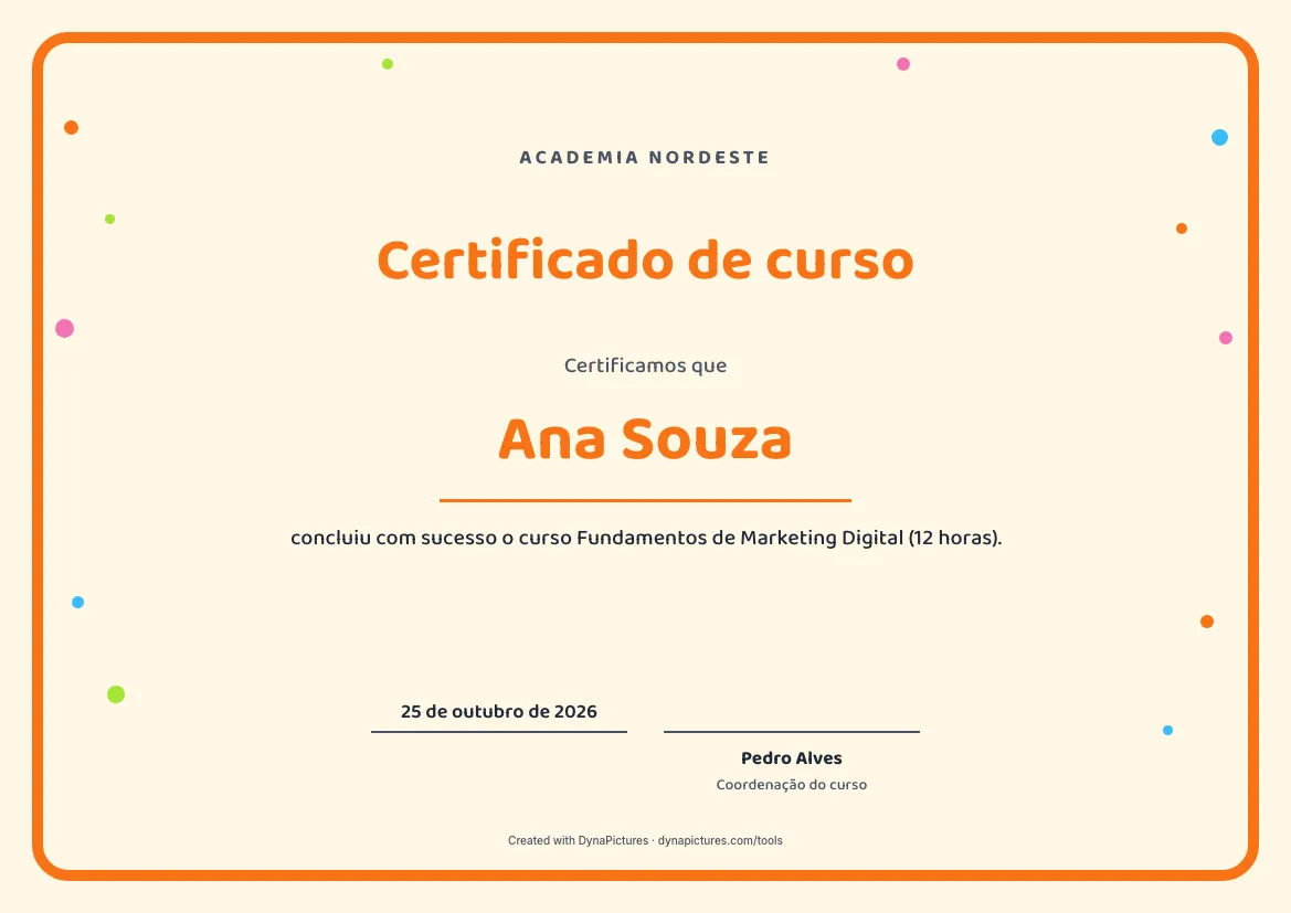 Modelo de certificado de curso – estilo Divertido