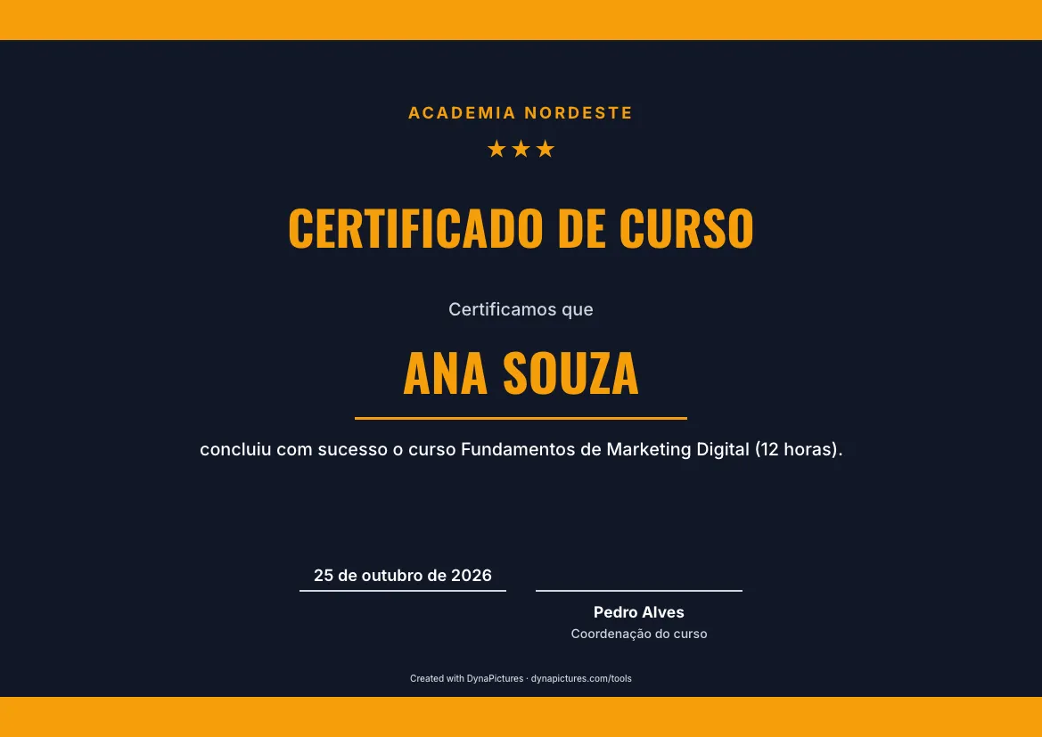 Modelo de certificado de curso – estilo Esportivo