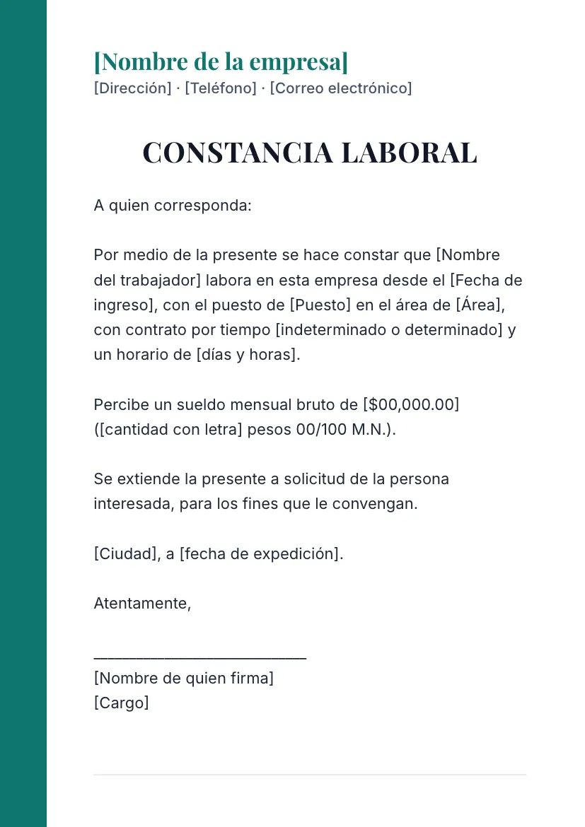 Plantilla de constancia laboral con membrete 2