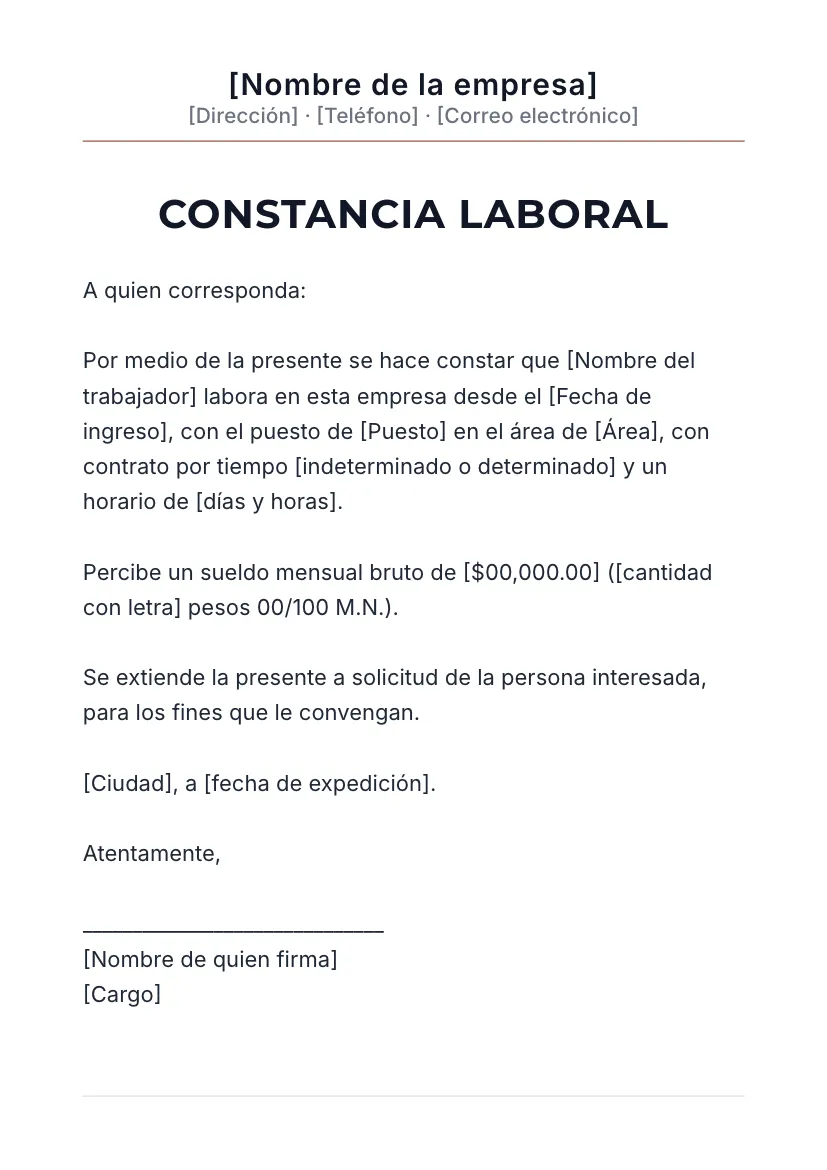 Plantilla de constancia laboral con membrete 3