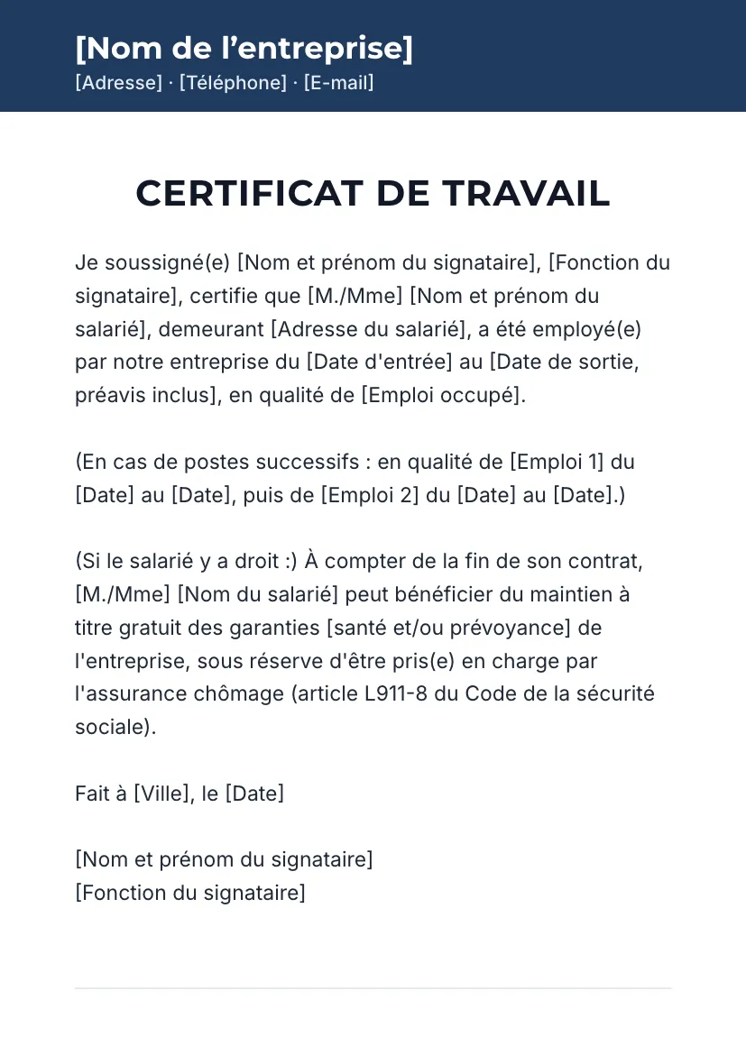 Certificat de travail