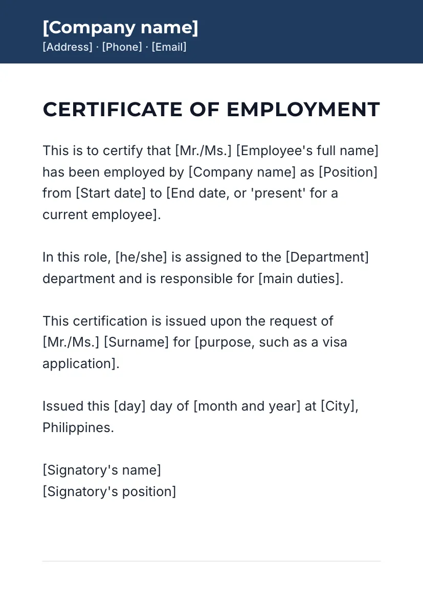 Certificate of employment