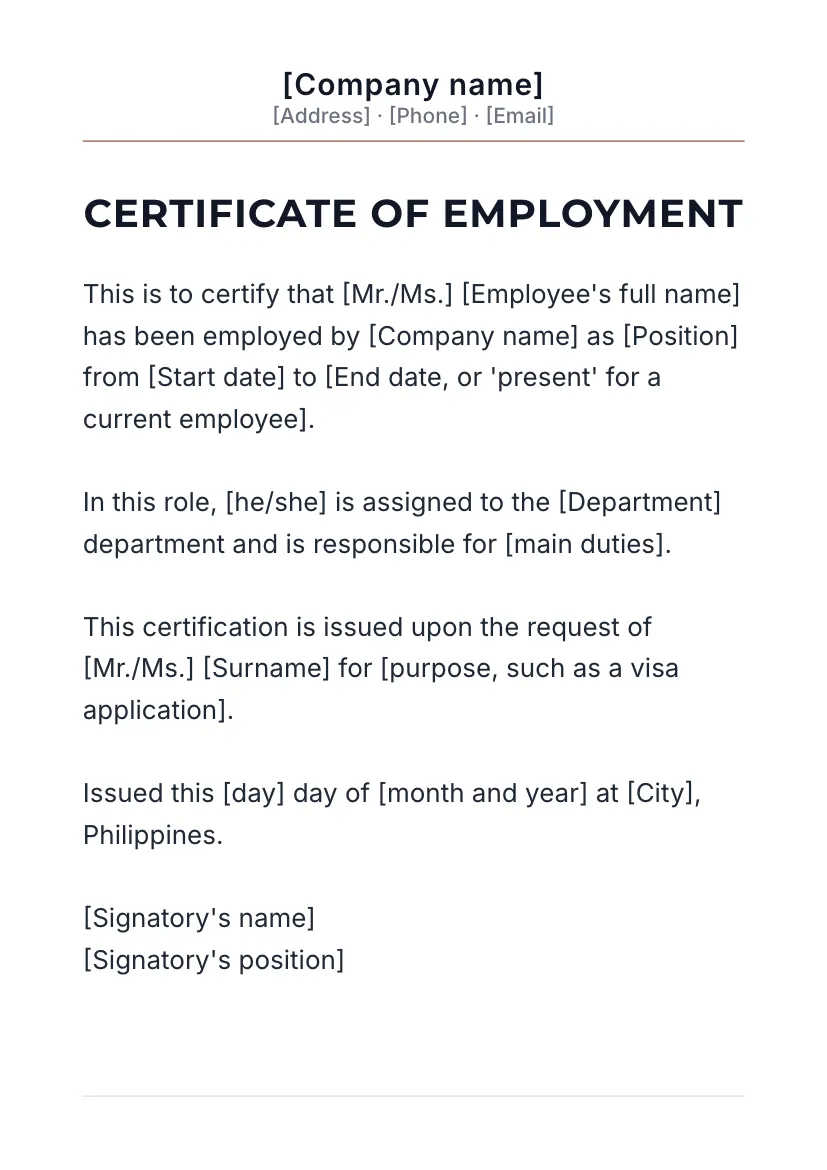 Certificate of employment on a company letterhead 3