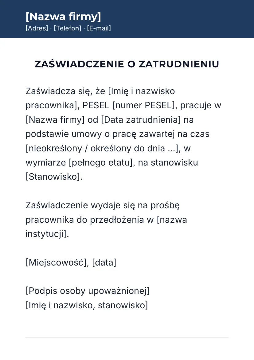 Zaświadczenie o zatrudnieniu