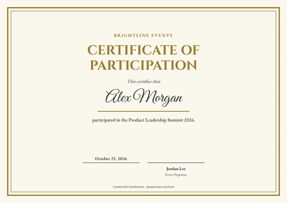 Certificate of participation template – Classic style