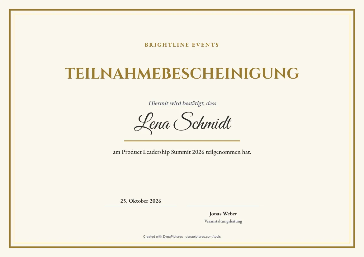 Teilnahmebescheinigung Vorlage – Stil Klassisch