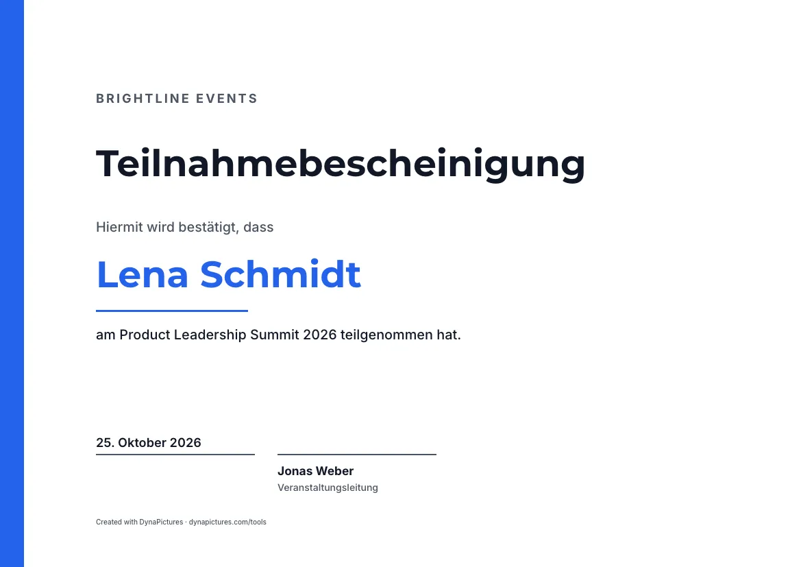 Teilnahmebescheinigung Vorlage – Stil Modern