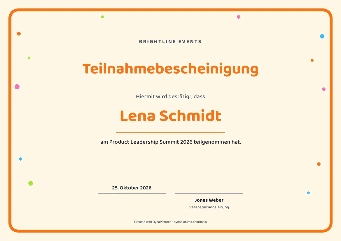 Teilnahmebescheinigung Vorlage – Stil Verspielt