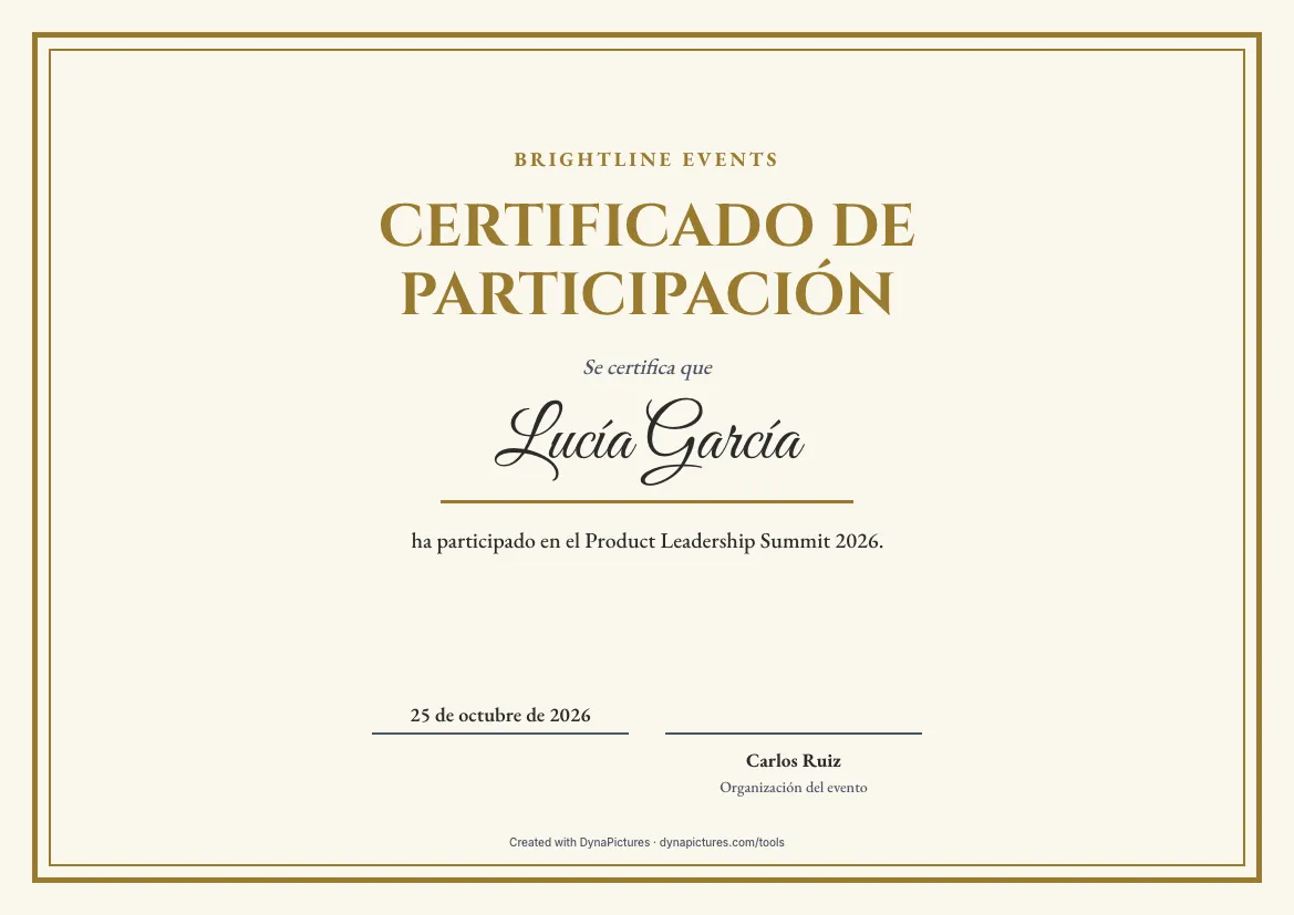 Certificado de participación editable – estilo Clásico