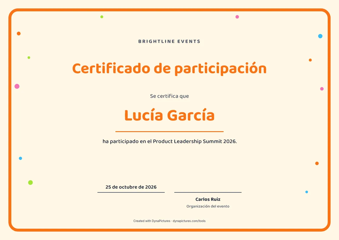 Certificado de participación editable – estilo Divertido