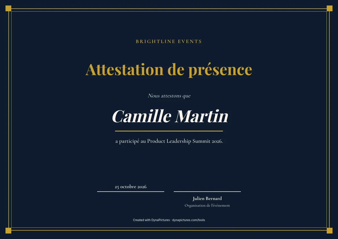Modèle d'attestation de présence – style Élégant