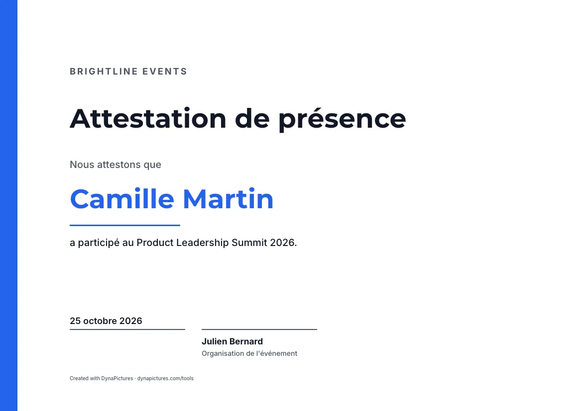 Modèle d'attestation de présence – style Moderne