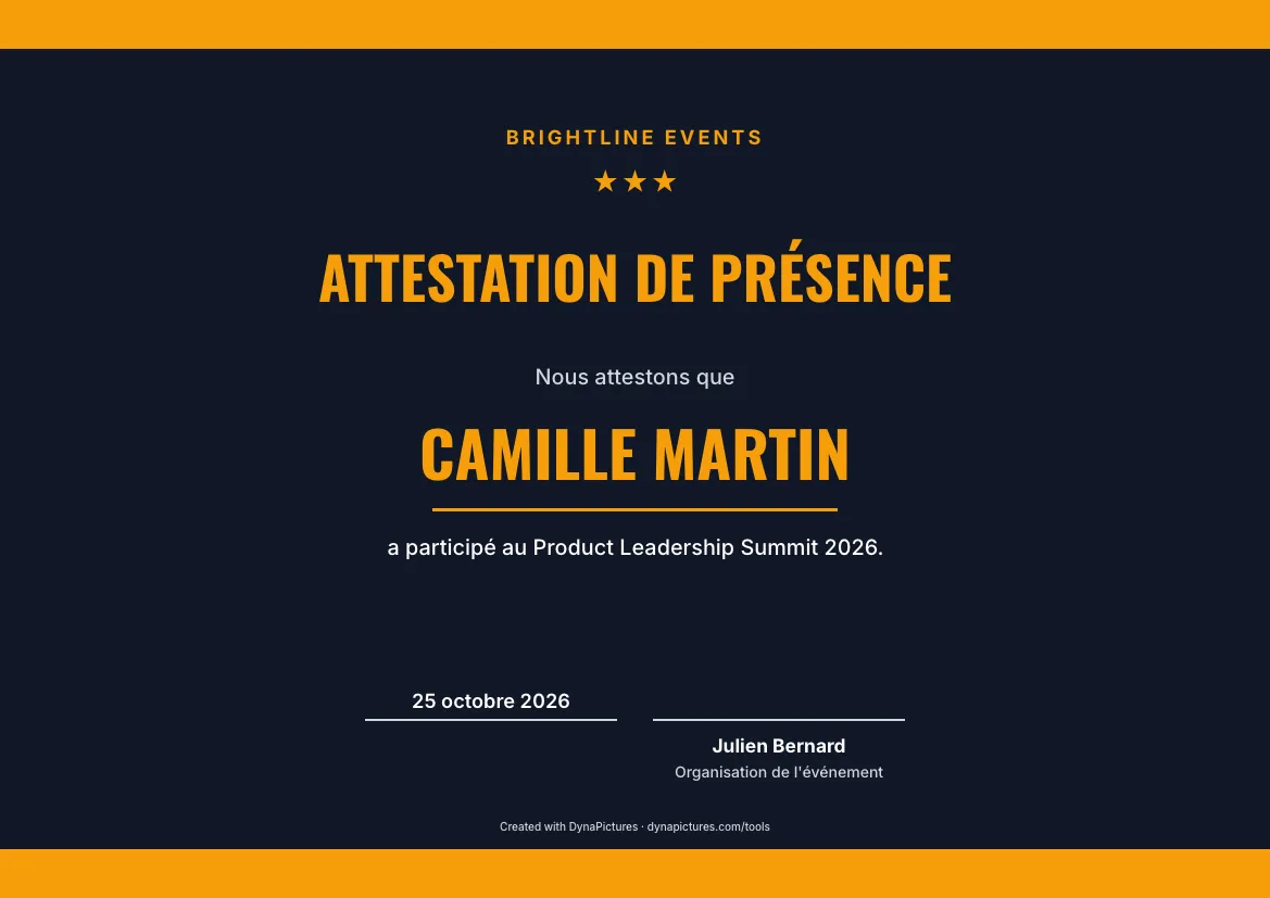 Modèle d'attestation de présence – style Sport
