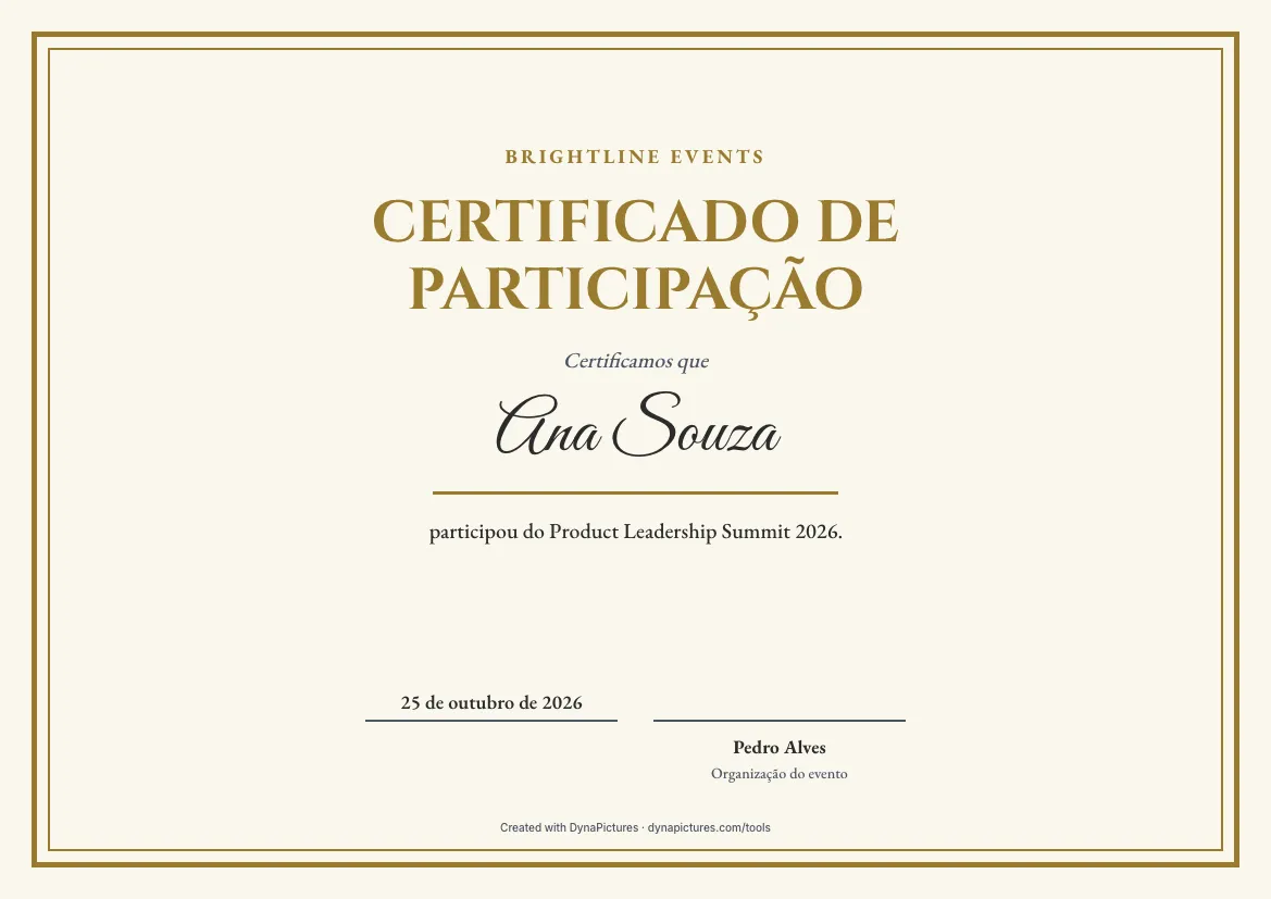 Modelo de certificado de participação – estilo Clássico