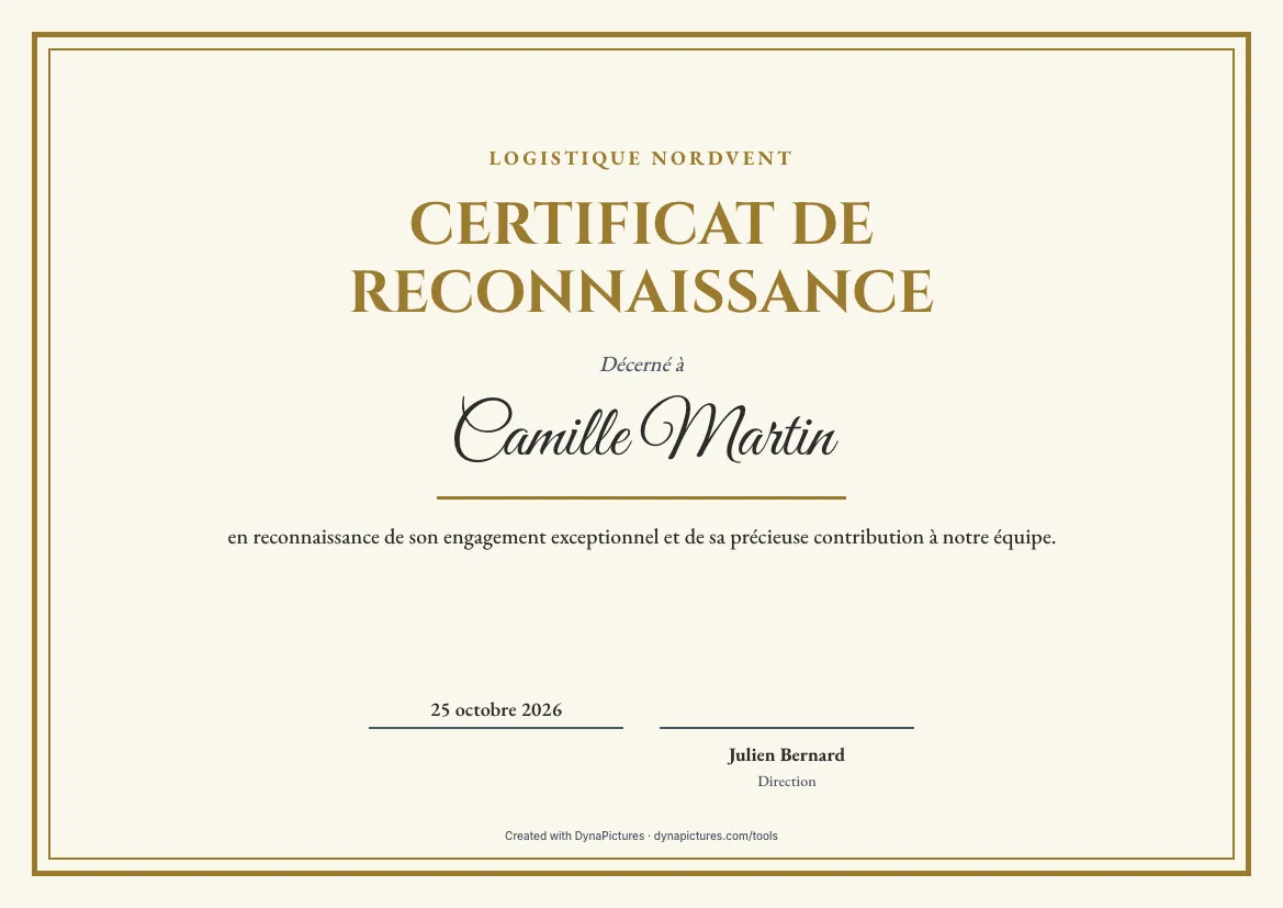 Certificat de reconnaissance