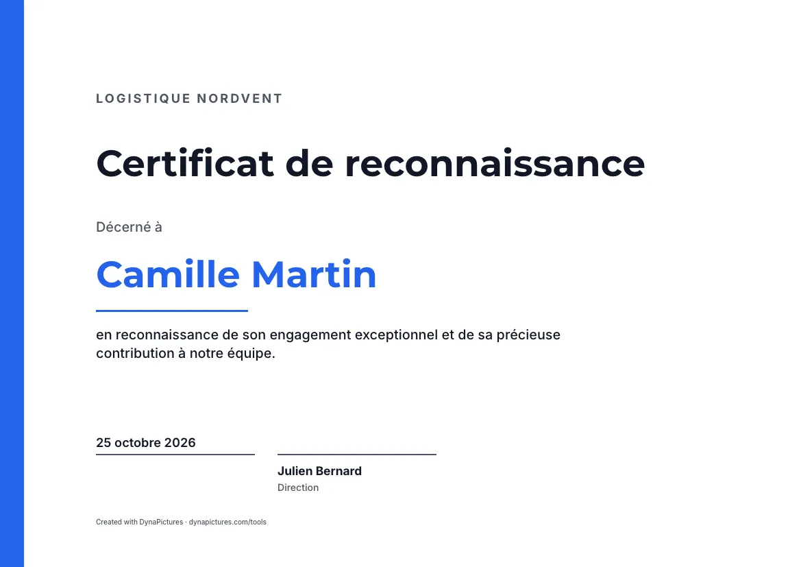 Modèle de certificat de reconnaissance – style Moderne