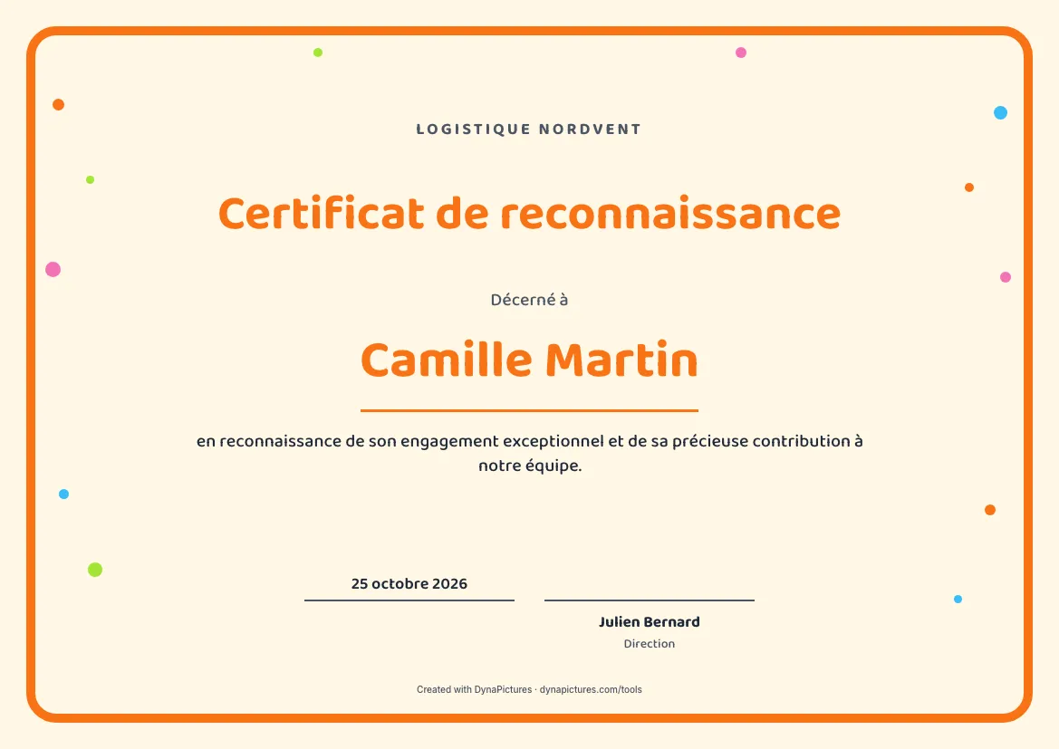 Modèle de certificat de reconnaissance – style Ludique