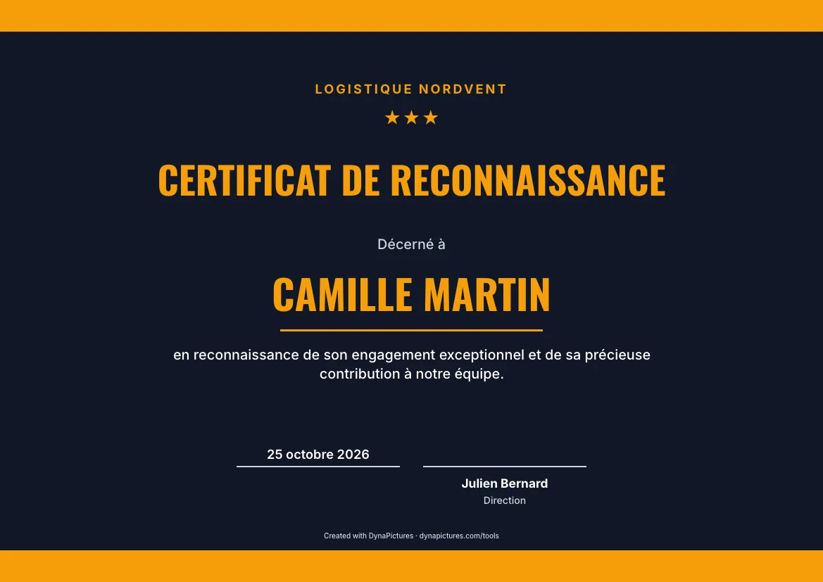 Modèle de certificat de reconnaissance – style Sport