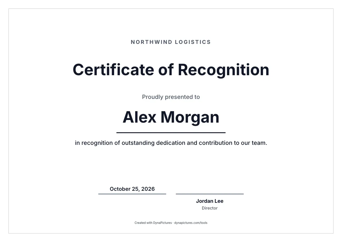 Certificate of recognition template – Minimal style