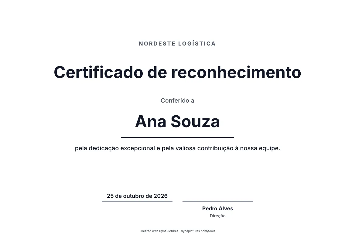 Modelo de certificado de reconhecimento – estilo Minimalista