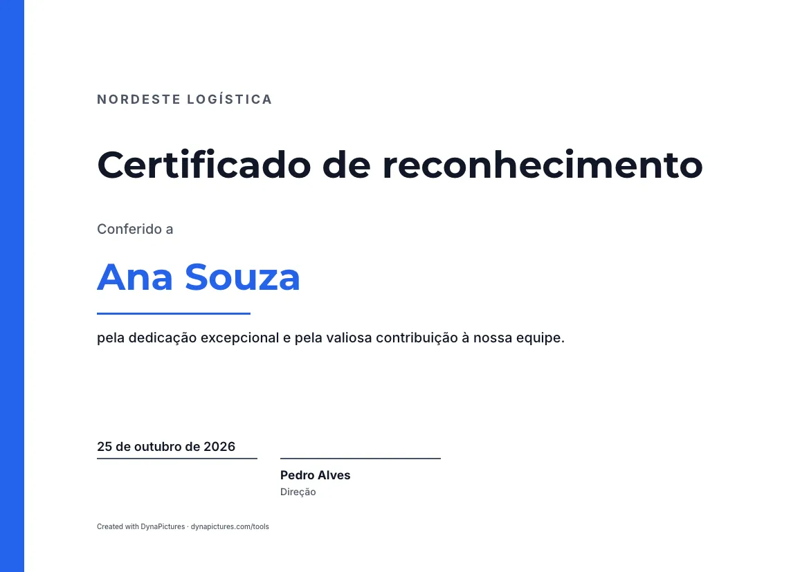 Modelo de certificado de reconhecimento – estilo Moderno