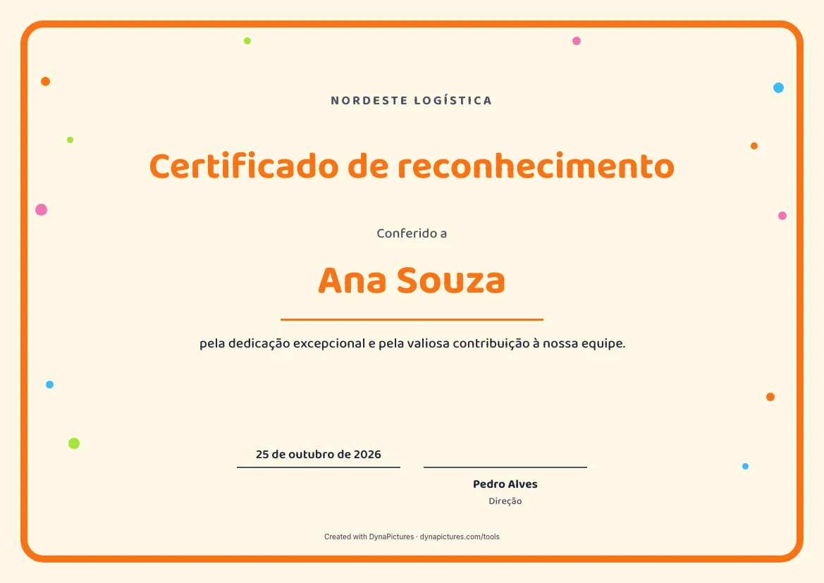 Modelo de certificado de reconhecimento – estilo Divertido