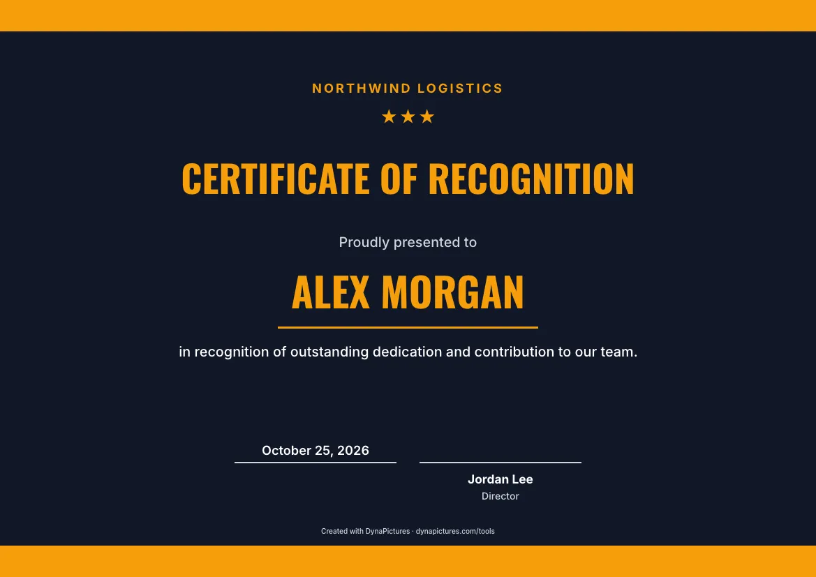 Certificate of recognition template – Sports style